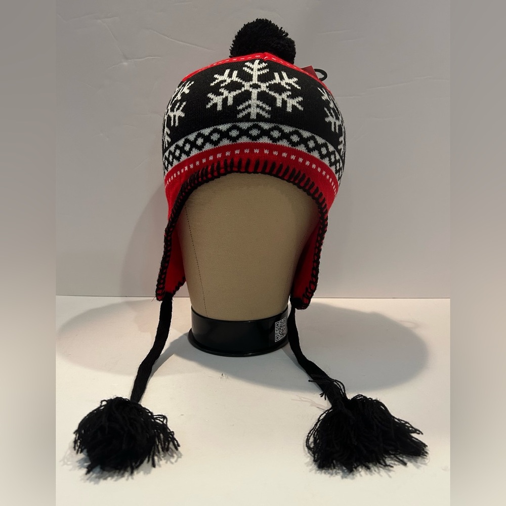 Red and Black Winter Hat with Native American Logo